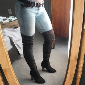 Grey thigh high boots with heel!
